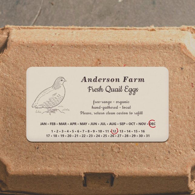 Inringningsdatum - Grisvaktsägg brunt märke Adressetikett (Encircled Date - Farm Quail Eggs Brown Sticker)