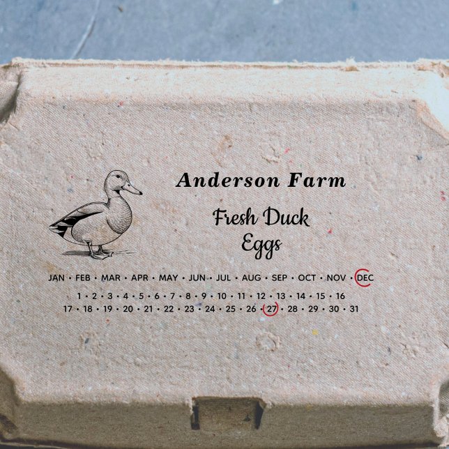 Inringningsdatum - kartong för ägg från gård Anka Självfärgande Stämpel (Encircled Date - Farm Duck Eggs Carton Self-inking Stamp)