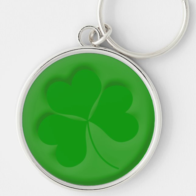 Inristad Shamrock Keychain Rund Silverfärgad Nyckelring (Framsidan)