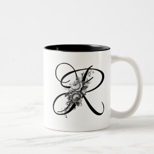 Inristad vintageblommigtMonogram Två-Tonad Mugg