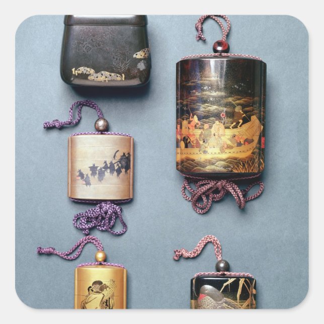 Inro- och tobaksrök fyrkantigt klistermärke (Framsida)