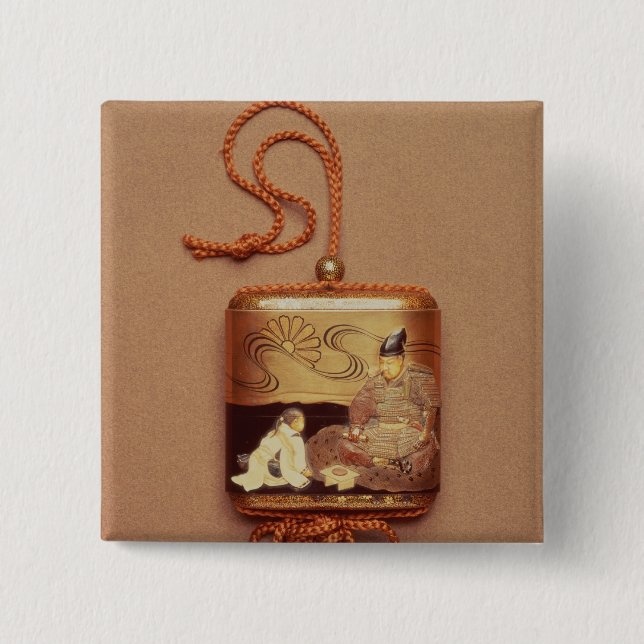 Inro-visning en tjänare som knäfaller för a knapp (Framsida)