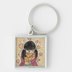 Insamlande nyckelkedja för Kärlek Hearts Square Fyrkantig Silverfärgad Nyckelring