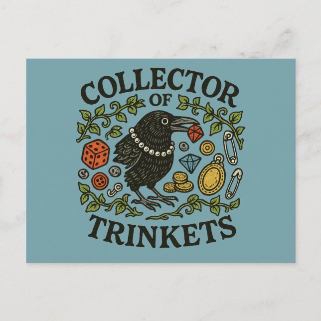 Insamlare för Trinkets Kråka Illustration Vykort (Framsida)