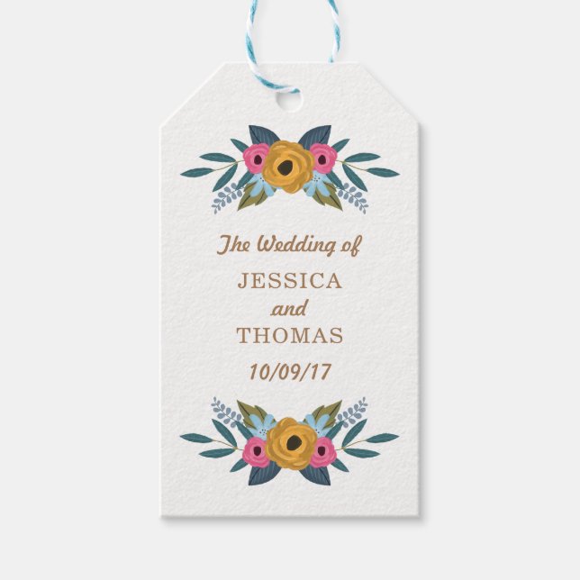 Insamling av Blommigt Wandewhite Bröllop Presentetikett (Framsidan)