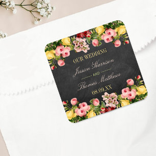 Insamling av Chalkboard Bröllop i Blommigten Vinta Fyrkantigt Klistermärke