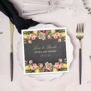 Insamling av Chalkboard Bröllop i Blommigten Vinta Pappersservett