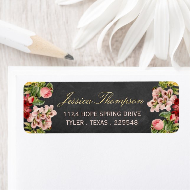 Insamling av Chalkboard Bröllop i Blommigten Vinta Returadress Etikett (Insitu)
