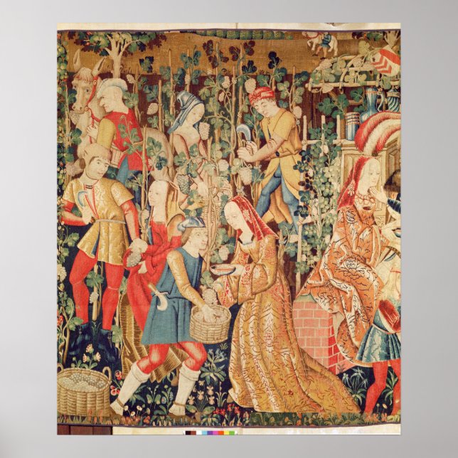 Insamling av druvor, uppgifter om vinskörden poster (Framsidan)