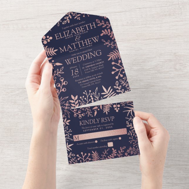 Insamling av elegant Navy & Ro Guld Blommigt Bröll (Tearaway)