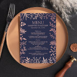Insamling av elegant Navy & Ro Guld Blommigt Bröll Meny<br><div class="desc">Fira i stil med dessa moderna och mycket trendig frukost-menyer i bröllop. Utformningen är enkel att anpassa med din egen formulering och dina gäster blir glada när de ser dessa fantastiska menyer. Matchande objekt finns i samlingen.</div>