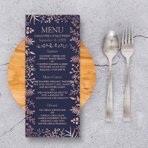 Insamling av elegant Navy & Ro Guld Blommigt Bröll Meny