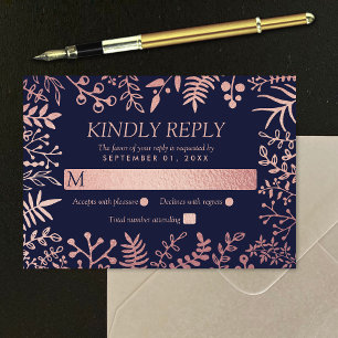 Insamling av elegant Navy & Ro Guld Blommigt Bröll OSA Kort