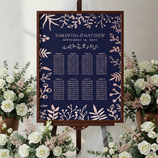 Insamling av elegant Navy & Ro Guld Blommigt Bröll Poster (Skapare uppladdad)