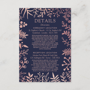 Insamling av elegant Navy & Ro Guld Blommigt Bröll Tilläggskort