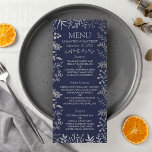 Insamling av elegant Navy & Silver Blommigt Bröllo Meny<br><div class="desc">Fira i stil med dessa moderna och mycket trendig frukost-menyer i bröllop. Utformningen är enkel att anpassa med din egen formulering och dina gäster blir glada när de ser dessa fantastiska menyer. Matchande objekt finns i samlingen.</div>