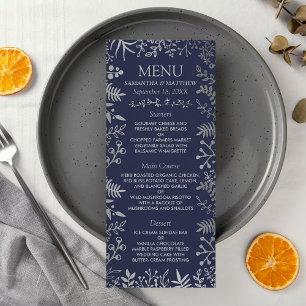 Insamling av elegant Navy & Silver Blommigt Bröllo Meny