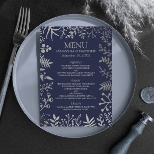Insamling av elegant Navy & Silver Blommigt Bröllo Meny