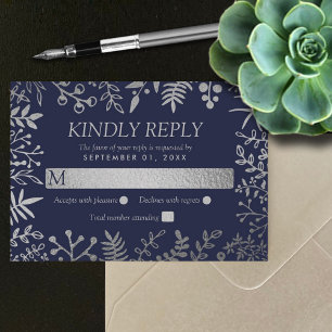 Insamling av elegant Navy & Silver Blommigt Bröllo OSA Kort