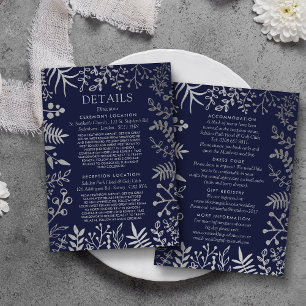 Insamling av elegant Navy & Silver Blommigt Bröllo Tilläggskort