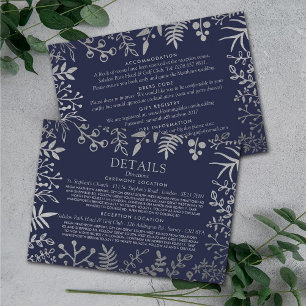 Insamling av elegant Navy & Silver Blommigt Bröllo Tilläggskort