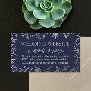 Insamling av elegant Navy & Silver Blommigt Bröllo Tilläggskort