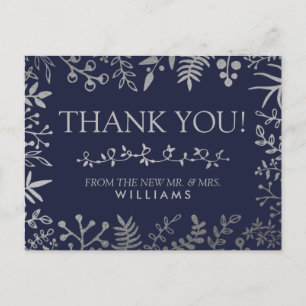 Insamling av elegant Navy & Silver Blommigt Bröllo Vykort