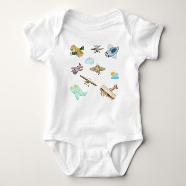 Insamling av gamla flygplan i vattenfärg med gamla t shirt (Framsida)