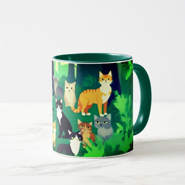 Insamling av katter i en Shady Forest Glade Mugg (Framsida höger)
