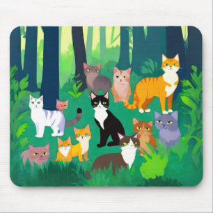 Insamling av katter i en Shady Forest Glade Musmatta