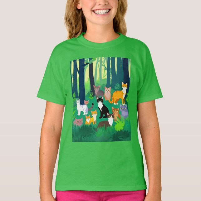 Insamling av katter i en Shady Forest Glade T Shirt (Framsida)