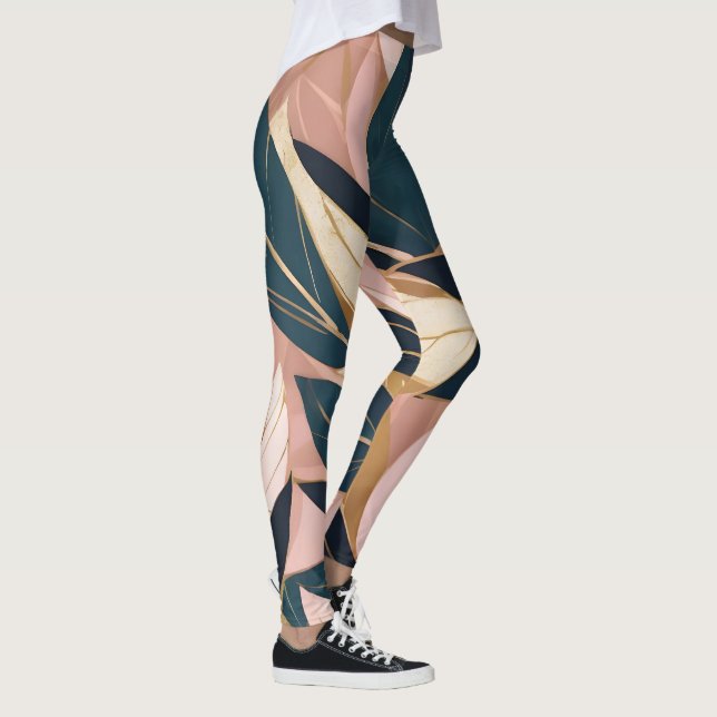 Insamling av Löv för  Rosa Guld Boho Trendig  Leggings (Höger)