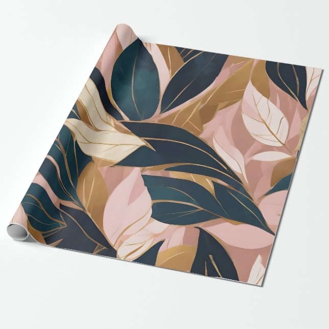 Insamling av Löv för  Rosa Guld Boho Trendig  Presentpapper (Utrullad)