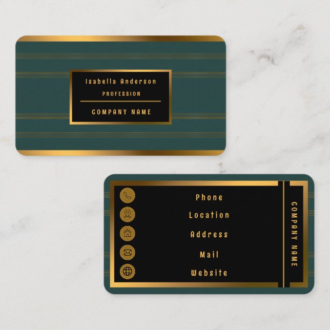 Insamling av lyxur Linen Popular Grönt Guld Strukt Visitkort (Fram/baksida)