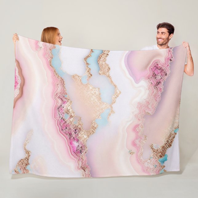 Insamling av marble Agate Popular Blue Rosa Guld Fleecefilt (På plats)