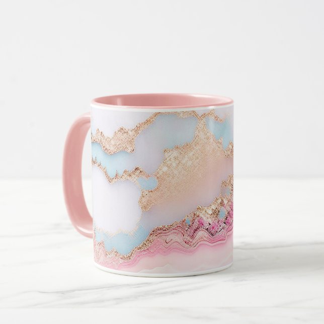 Insamling av marble Agate Popular Blue Rosa Guld Mugg (Framsida vänster)
