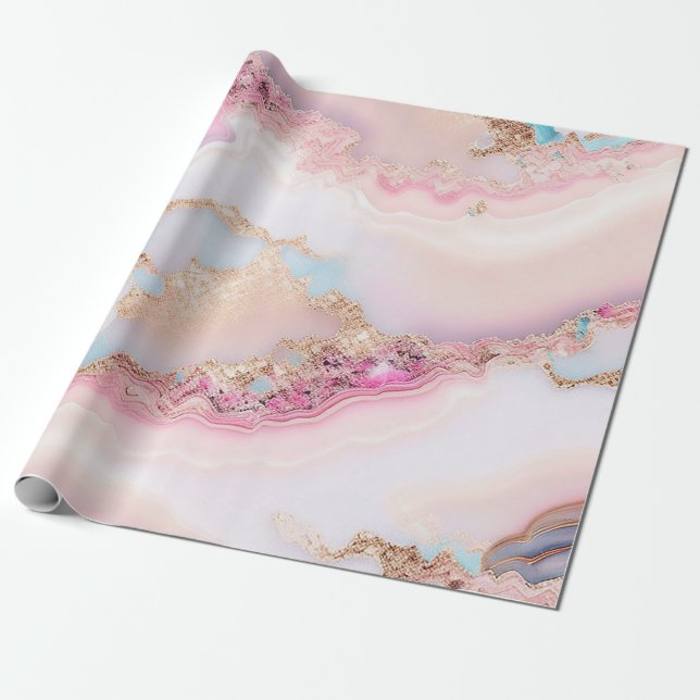 Insamling av marble Agate Popular Blue Rosa Guld Presentpapper (Utrullad)