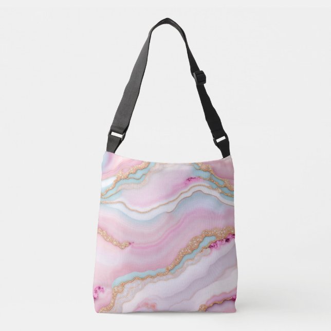 Insamling av marble Blue Rosa Agate-Trendig Axelväska (Framsida)