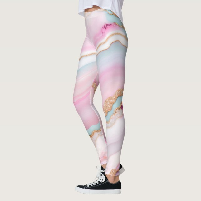 Insamling av marble Blue Rosa Agate-Trendig Leggings (Vänster)