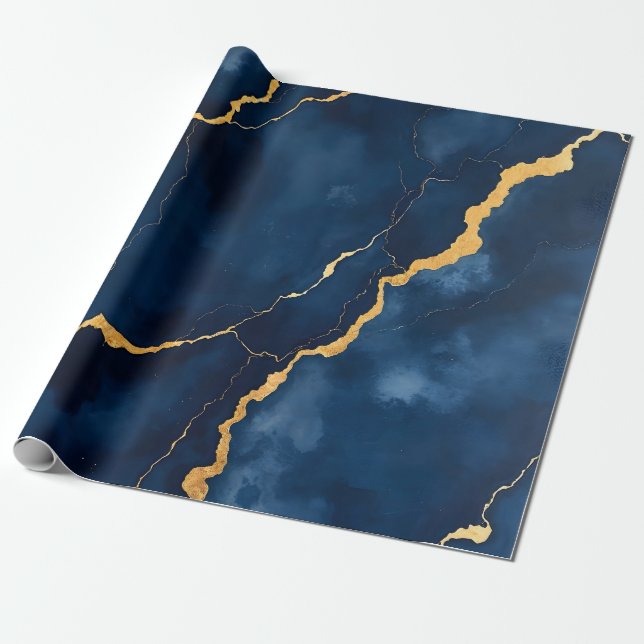 Insamling av marmor från Trendig marble Blue Guld Presentpapper (Utrullad)