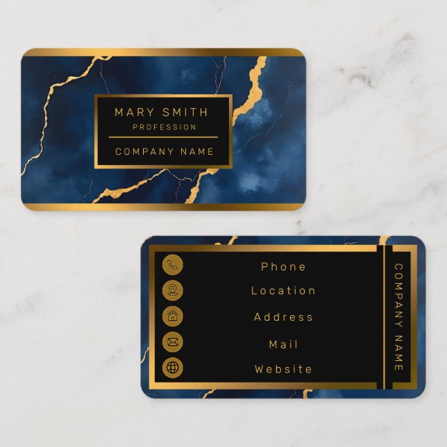 Insamling av marmor från Trendig marble Blue Guld Visitkort (Fram/baksida)
