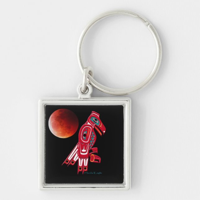 Insamling av Nyckel i Native American HAIDA EGLE Fyrkantig Silverfärgad Nyckelring (Framsidan)