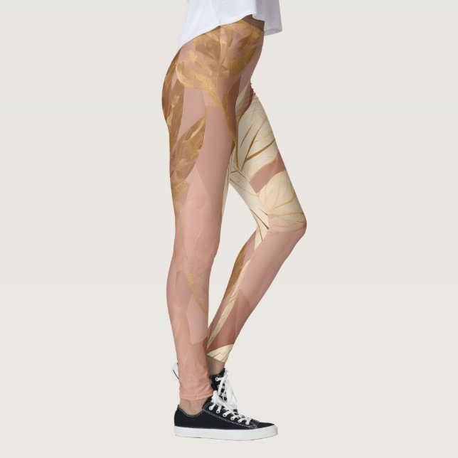 Insamling av  Rosa Guld Trendig Boho Löv Leggings (Höger)