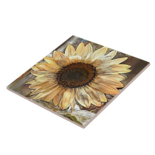 Insamling av solrossolrosblommor i vattenfärg, Ele Kakelplatta