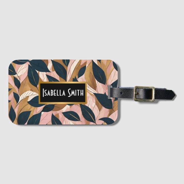 Insamling av Trendig för  Rosa Guld Boho Löv Bagagebricka (Framsida horisontal)