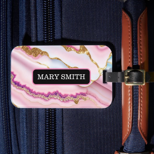 Insamling av Trendiget Light Blue Rosa Marble Agat Bagagebricka (Framsida Insitu 4)