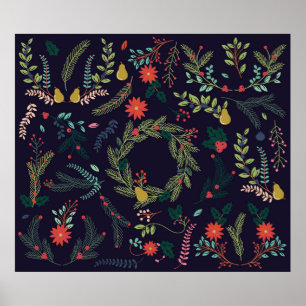 Insamling av Vintage Stil Hand plockade jul H Poster
