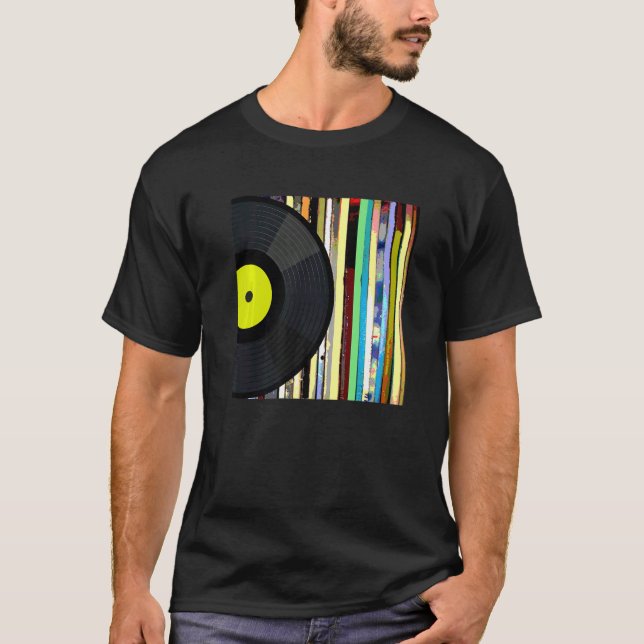 Insamling av vinylalbum i vinylpost t shirt (Framsida)