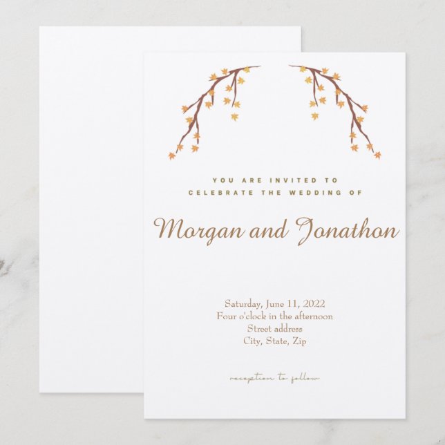 Insamling för Blommigten Bröllop under hösten eleg Inbjudningar (Fram/baksida)