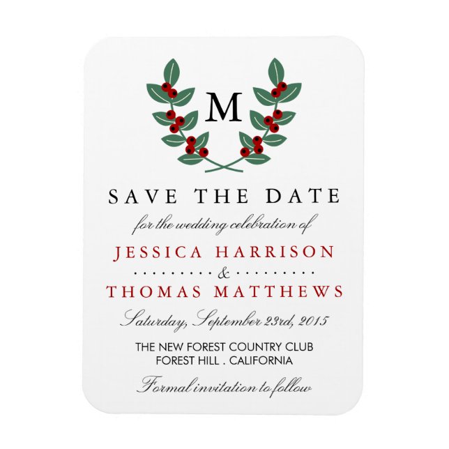 Insamlingen av Monogram Berry Bush Bröllop Magnet (Vertikal)